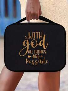 Bao đựng Kinh Thánh màu đen dung lượng lớn, có tay cầm, chất liệu sợi polyester bền chắc, in khẩu hiệu truyền cảm hứng, túi xách đa năng có ngăn đựng đồ, khóa kéo đựng sách, thích hợp sử dụng hàng ngày, món quà hoàn hảo cho gia đình và bạn bè. - màu đen - Xem 2