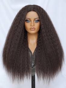 Kinky Straight Lace Front Wig 28Inch Synthetic T-Part 13x5x1 Long Lace Wigs Afro Yaki Straight Wigs Ombre Brown