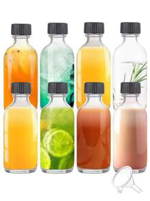 8 gói 4oz Chai thủy tinh trong suốt nhỏ đựng chất lỏng, Wellness Ginger Shot có nắp, Chống rò rỉ, Chai mini du lịch đựng nước ép, Bình đựng đồ uống 60ml/120ml có phễu, Bình đựng nước, Dùng ngoài trời, Cắm trại - Trong suốt-8pack - Xem 2