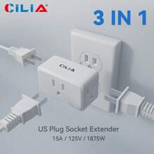 CILIA 1/2pcs 3-Sided Way Outlet Splitter, Multi Plug Outlet Extender,3 Prong Wall Plug Adapter,Small Electrical Outlet,UL Listed,For Cruise Ship, Travel, Home, Office,White
