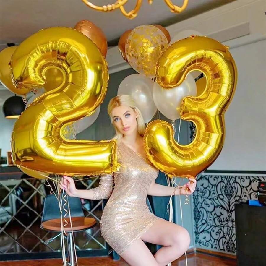 40英寸金箔数字气球，适用于生日、周年纪念、节日庆祝、商场开业、家具主题派对装饰 - 金色 - 查看 1