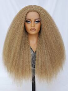 Kinky Straight Lace Front Wig 28Inch Synthetic T-Part 13x5x1 Long Lace Wigs Afro Yaki Straight Wigs Ombre Brown