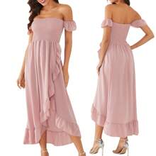Mommy And Me Matching Dresses Womens Smocked Ruffle Sleeve  Flowy Swing Mini Dress Vacation Beach Family Matching Outfits - 泡泡糖粉 - 查看 4
