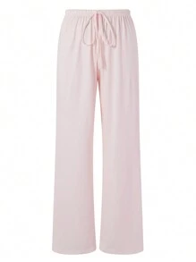 Women Striped Pajama Pants, Elastic Waist Tie-Up Loose Lounge Pants Sleepwear - Hồng - Xem 6