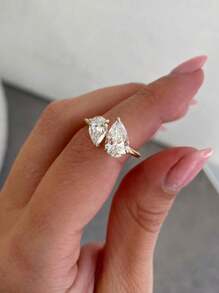 ESBERRY 1pc 925 Sterling Silver Personalized Fashion Irregular Zirconia Ring, Women's Jewelry, Exquisite Jewelry, Women's Dating Gift - Double Teardrop Ring - View 4