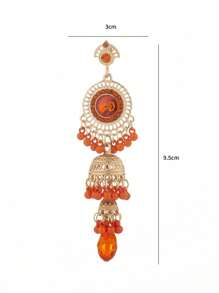 1 Pair Crystal Embedded Double Layer Bell Earrings - Orange - View 2