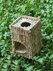 A Handmade Rattan Hut Designed Specifically For Rabbits, Guinea Pigs, Hamsters, And Ferrets. It Is A Comfortable Hidden Play House With An Opening And A Foldable Bed Suitable For Small Animals - Multicolor - View 5