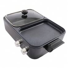 Electric Hot Pot & Grill 2-In-1, Non-Stick BBQ Fondue Cooker, Dual Temperature Control, Family Size, 1200W For Indoor & Outdoor Use, Easy To Clean, Black - Black - View 10