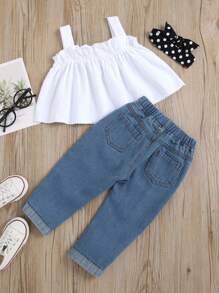 Tween Girls Tank Top Co-Ords - 白色 - 查看 3