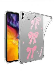 1 件个性化硅胶保护壳，带 3 个粉色蝴蝶结，透明气囊垫设计，适用于 iPad Pro 13、Air 13 等型号，适合情侣、家人、朋友、宠物和儿童