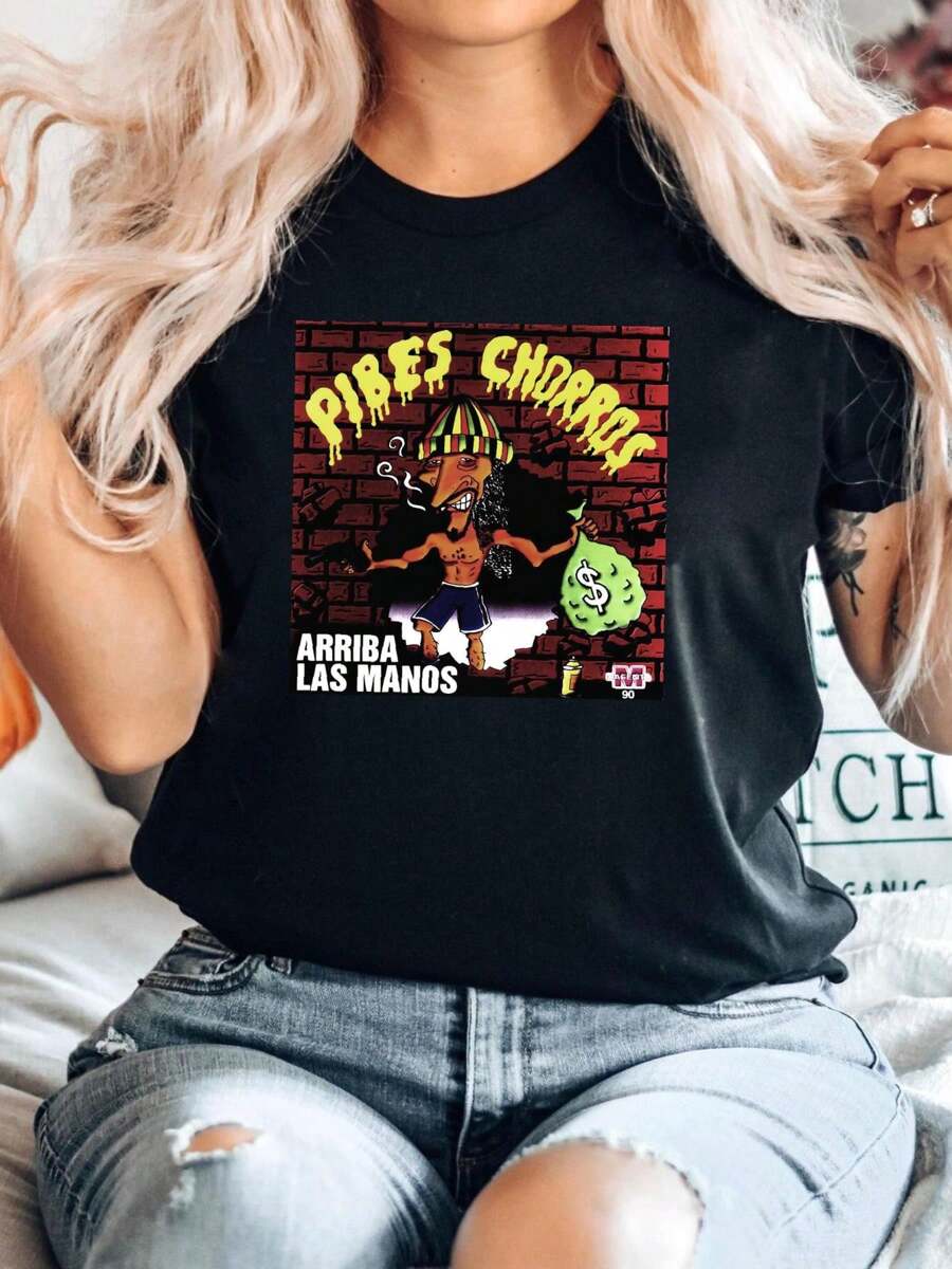 Camiseta 100% algodón nueva con etiqueta 69799 "Pibes Chorros Criando Cuervos" talla S a 4XL, para uso diario, hombre, transpirable para verano, mujer, ropa de diseñador, gráfica unisex, ligeramente estirada, moda, versátil, cómoda, suave, cuello redondo, manga corta, casual, streetwear - Negro - Ver 1