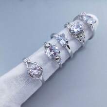 10pcs/Pack Luxury Zirconia Inlaid Zinc Alloy Women's Ring Set, Elegant Multi-Style Mixed Fashion Rings For Party, Wedding, Daily Wear, Fashion Jewelry, Best Gift, Random Delivery