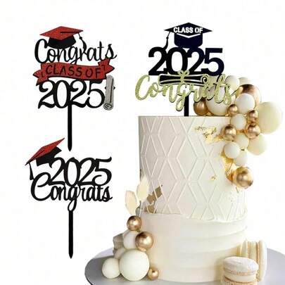 6pcs 2026 Happy Graduation Cake Topper,For Congrats Class Of 2025 Graduation Ceremony Doctorial Hat Cake Decoration Plugin