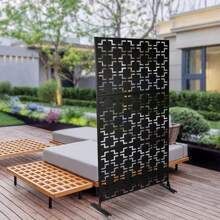 SHZICMY Outdoor Metal Privacy Screen 35.4x74.8 Inch Decorative Privacy Screen Freestanding Privacy Screen With Stand For Patio Garden Balcony Porch Backyard Swimming Pool Black Fast Arrival DIY Tool Kit - Black - View 3