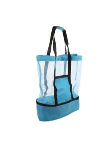 1 buc geantă de picnic pentru plajă, izolație pentru plajă și conservare a gheții (închidere cu fermoar, direcție aleatorie), geantă de picnic pentru plajă, conservare a căldurii, pentru femei, plasă transparentă, dublu strat, depozitare, capacitate mare, cumpărături, impermeabile, geantă de birou, prânz, gustări, geantă pentru școală, accesorii școlare, lucruri școlare