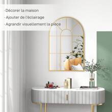 HOMCOM Glass Mirror Arch Industrial Style Arcade Window Gold Metal - 70 X 50 Cm - Gold - View 3