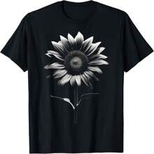 Sunflower Drawing Art Graphic Flower Motif Sunflower T-Shirt - Black - View 1