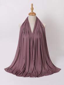 1 pieza Elegante pañuelo de hijab rectangular de jersey elástico con rayas y adornos de strass - Multicolor - Ver 10