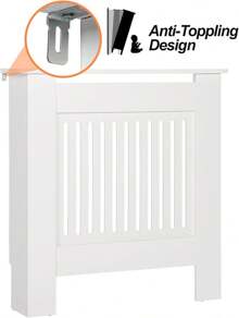 Radiator Cover Heater Cover Cabinet Radiator Shelf MDF Wood Vertical Slat White Grey Radiator Covers Living Room Furniture - White - View 3