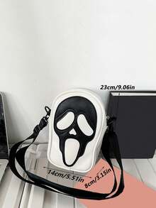 Yogodlns 鬼魂圖案肩背包,時尚拉鍊斜跨包,購物休閒手提包,時尚字母圖形手提包, 流蘇裝飾斜跨包,女士小拉鍊手提包, 極簡風,朋克風,新潮包裝,萬聖節鬼魂圖案斜跨包,哥特式拉鍊斜跨包,有趣的輕鬆背包,手機斜跨包 - 白色 - 查看 11