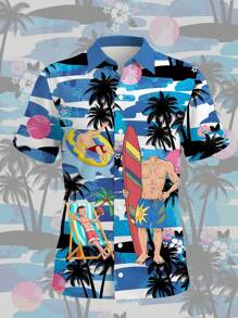 Summer Men Custom Surfers Face Hawaii Vacation Shirt Tops Fun Personalized Short Sleeve Male Personalization Daily Tropical Leaves Beach Wear Birthday Gift Ornamental,Dawg Stylish,Fashion,Hipster,Contracted,Easy Costume,Modest Fashion,Minimal Chic,Casual Custom,Unique,Personalized Ideal Gifts For Him Family,Boyfriend,Friends,Children