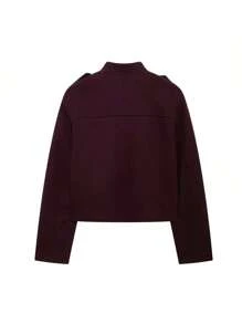 1. GMFP Women's Casual Elegant Fitted Solid Color Front Button Long Sleeve Burgundy Jacket, Women's Soft Short Autumn/Winter Coat - Burgundy - View 6