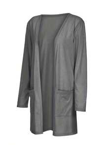 Women Solid Color Cardigan, Oversize Long Sleeve Coat With Pockets, Black/ Wine Red/ Grey/ Dark Grey/ Pink