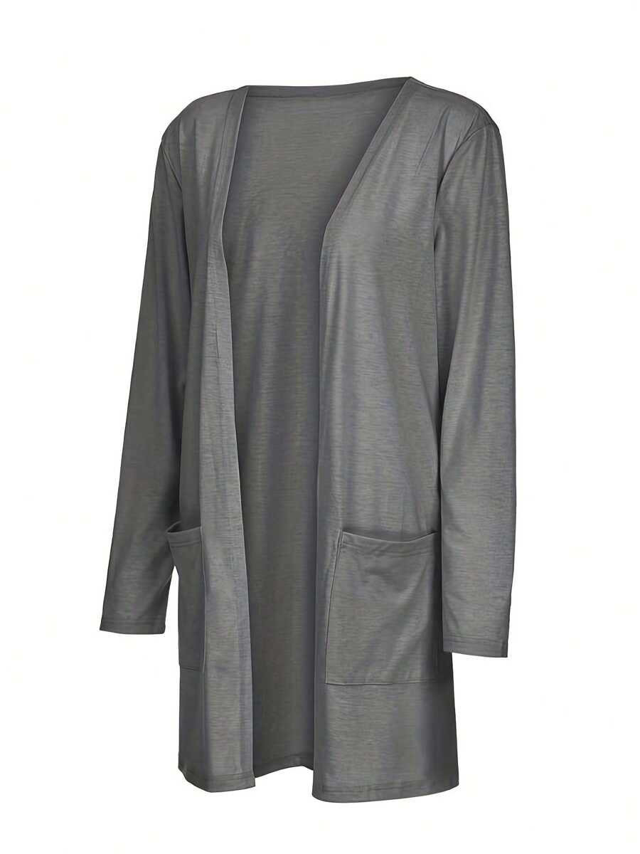 Women Solid Color Cardigan, Oversize Long Sleeve Coat With Pockets, Black/ Wine Red/ Grey/ Dark Grey/ Pink