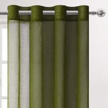 DWCN 4pcs Sheer Curtains Linen Look Semi Transparent Voile Grommet White Curtains For Living Dining Room - 軍綠色 - 查看 7