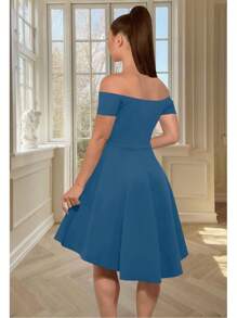 Vestido Corto Casual Strapless Asimétrico Modelo Calabria2 Marca Maria Bela - Demin - Ver 2
