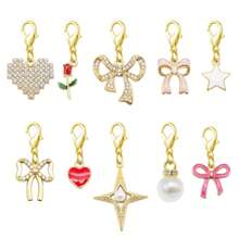 2-10PCS Clip On Charms Heart Rhinestone Bow Rose Pearl Pendant For Jewelry Necklace Bracelet Making DIY Shoe Lace Decoration