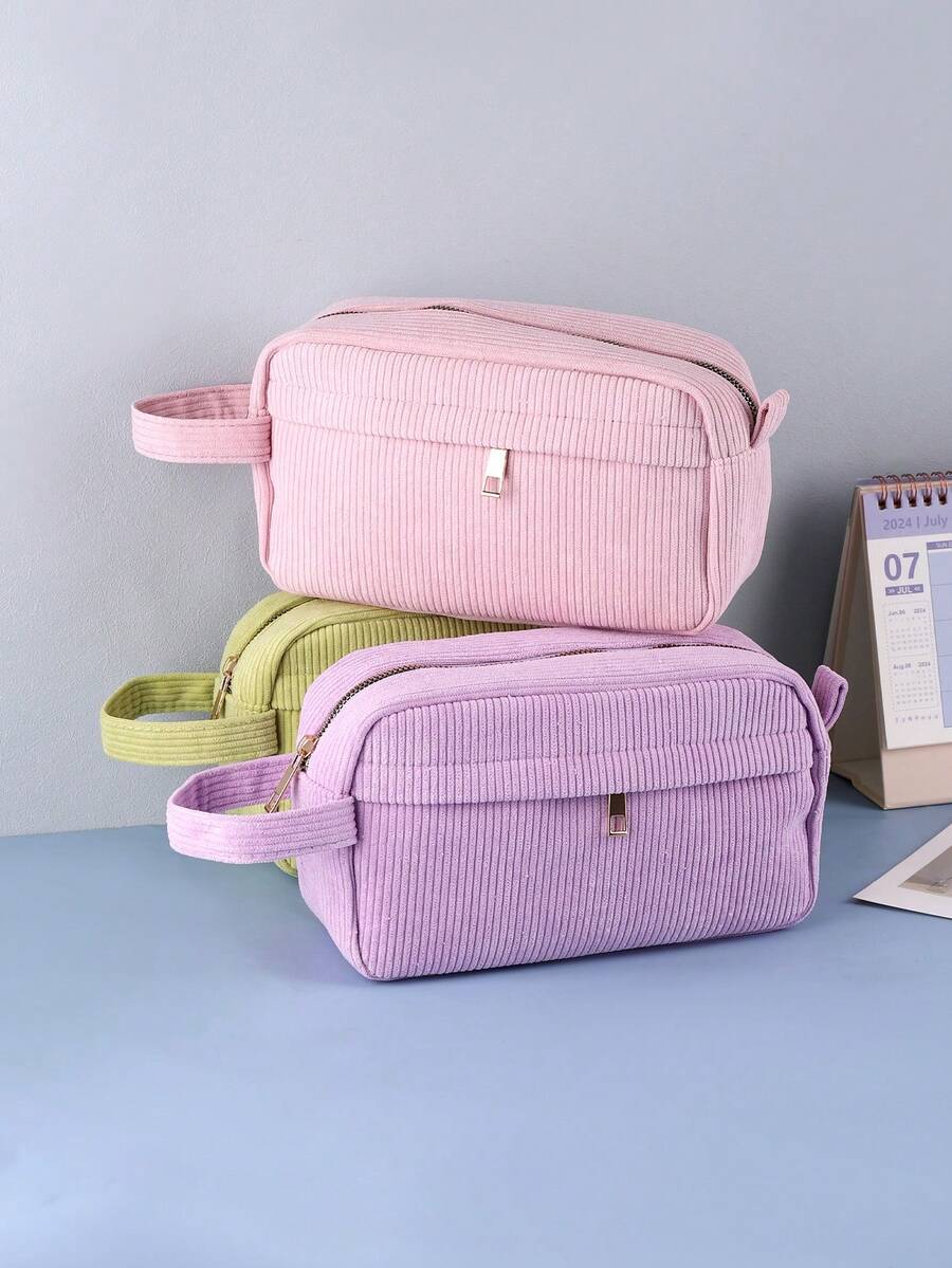 1 pièce Grand sac cosmétique en velours côtelé, sac à maquillage en velours côtelé mode simple,sac de rangement à main,sac cosmétique de voyage portable pour femmes, lavable à la main, sac de voyage pour maquillage, vibes bohèmes - Multicolore - Voir 1