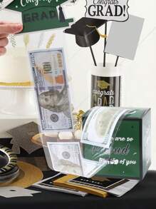 1set Graduation Season 2025 Gift Box, Green Black Graduation Cash Box, DIY Folding Paper Money Box, Graduation Money Box With Pull Out Cash Card And Bags, For Graduation Party Decoration Home Decor Room Decor Table Decor Background Photography Decoration Cash Box, Cash Gift Pull, Fun Surprise Box, Unique Party Gifts Supplies, Congratulations Graduation Cash Box Gifts, 2025 Graduation Gifts