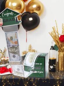 1set Graduation Season 2025 Gift Box, Green Black Graduation Cash Box, DIY Folding Paper Money Box, Graduation Money Box With Pull Out Cash Card And Bags, For Graduation Party Decoration Home Decor Room Decor Table Decor Background Photography Decoration Cash Box, Cash Gift Pull, Fun Surprise Box, Unique Party Gifts Supplies, Congratulations Graduation Cash Box Gifts, 2025 Graduation Gifts