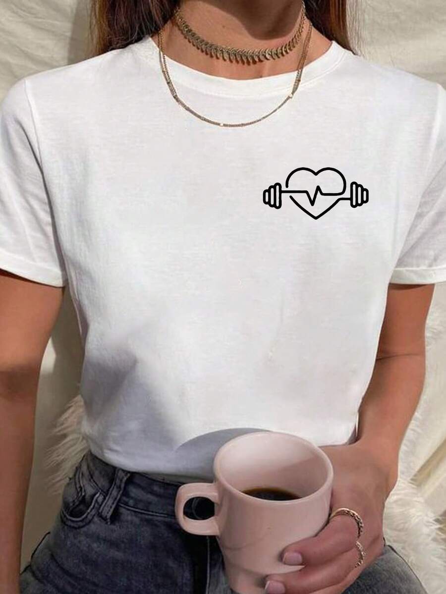 Women's Babylook T-Shirt Heart Weight Gym T-Shirt 100% Cotton Various Colors - White - View 1