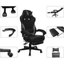 VSHINY Silla ergonómica para Juegos,Silla Gamer,Silla de computadora, Silla de Oficina, Cómoda Silla Gamer giratoria reclinable con reposapiés. (Negro y Gris) - Negro y Azul - Ver 7