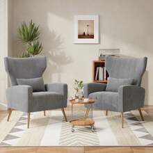 Nalupatio Velvet Fabric Upholstered Reading Comfy Mid Century Modern Armchair With Metal Legs And Spring Support, Accent Chair For Living Room - 灰色 - 查看 1