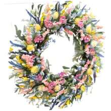 24 Inch Spring Summer Colorful Flower Wreath For Front Door, Forsythia Lavender Wild Flowers Wreath For Home Decor, Colorful Wild Flowers With Green Leaves Wreath For EverydayMother's Day Easter