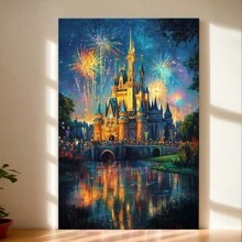 Framed Dreamlike Castle Image, Fireworks Sparkling, Wall Art, Imaginative Space DecorationCanvas  Birthday Party Decor, Mother's Day New Year Easter Gift,  Home Living Room Office Wall Decor, Perfect Gift And Wall Decoration
