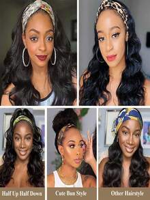 Body Wave Headband Wig Human Hair Wigs Glueless Wigs Human Hair For Black Women Human Hair Glueless None Lace Front Wigs 150% Density Wear And Go Wig Machine Made Headband Wigs - SNatural - View 5