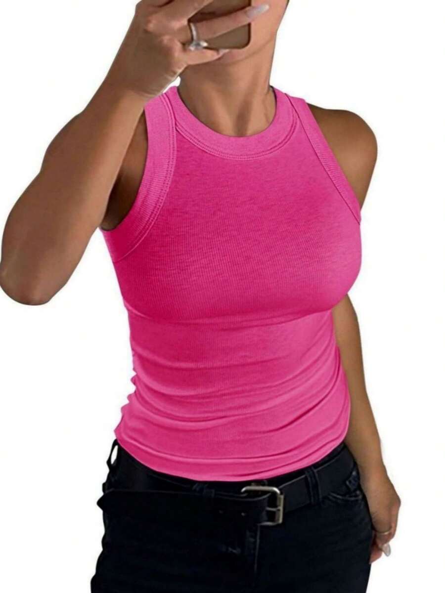 KAHULE Women's Basic Crew Neck Sleeveless Casual Tank Top Ribbed Soft Tank Top For Going Out
