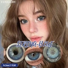 FUNSACHY 1 对 SERENA 天然彩色隐形眼镜蓝色眼部隐形眼镜时尚化妆品眼部彩妆女士隐形眼镜
