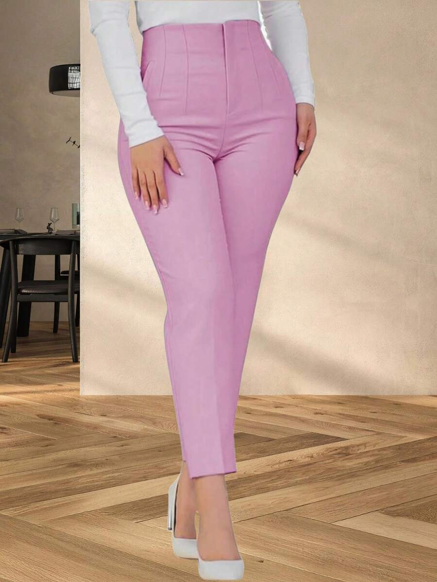 High Waist Skinny Pants - Pink - View 1