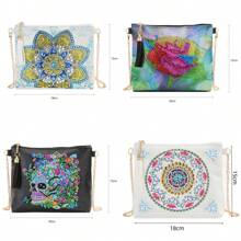 1 件 5D DIY 独特花卉图案钻石画套件斜挎包 - 带不对称钻石的 PU 皮革艺术手提包、拉链和链条单肩包、创意工艺礼品套装