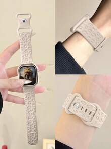 3-In-1: Watchband, Case, Film Compatible With Apple Watch 46mm 38mm 40mm 41mm 45mm 44mm 42mm 49mm - Includes Soft, Breathable Silicone Leopard Engraved Strap With Butterfly Buckle, PVC Protective Case,Tempered Glass Screen Protector; Versatile Casual Wristband, Bracelet For Party, Valentine's Day, New Year Gifts, Compatible With Apple Watch Ultra Series 10/9/8/7/6/5/SE/4/3/2/1 - Starlight - View 2