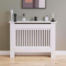 Radiator Cover Heater Cover Cabinet Radiator Shelf MDF Wood Vertical Slat White Grey Radiator Covers Living Room Furniture - White - View 6
