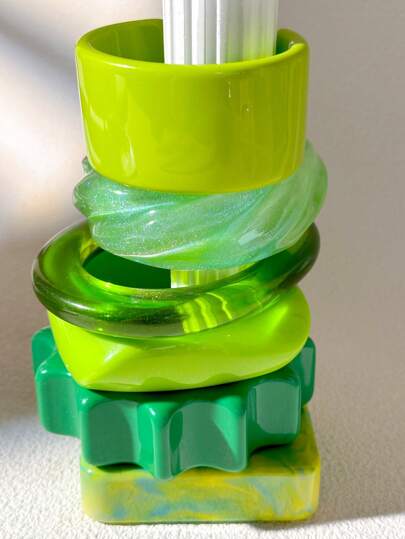 1개 우아하고 독특한 그린 시리즈 레진 팔찌 여성용, 친구 선물로 적합 (3mm/0.11 사이즈 편차는 정상입니다)