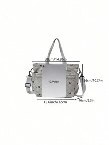 时尚简约蝴蝶结灯芯绒大容量多口袋单肩手提包，适合上学、上班、旅行，可斜挎。