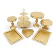 7 In 1 Metal Cake Stand Set Dessert Display Stand Wedding Birthday New Year Party - Gold - View 7