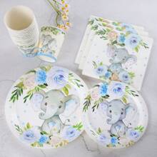 蓝象一次性餐具套装，7/9英寸派对盘子、餐巾、杯子，生日派对用品，一次性纸盘、餐巾、杯子，适用于生日主题派对装饰 - 彩色 - 查看 5